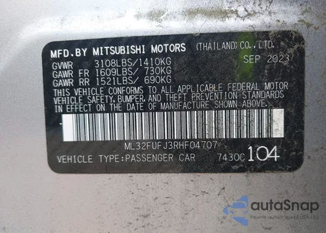 2024 Mitsubishi Mirage G4 Black Edition z USA, uszkodzony, nr VIN ML32FUFJ3RHF04707